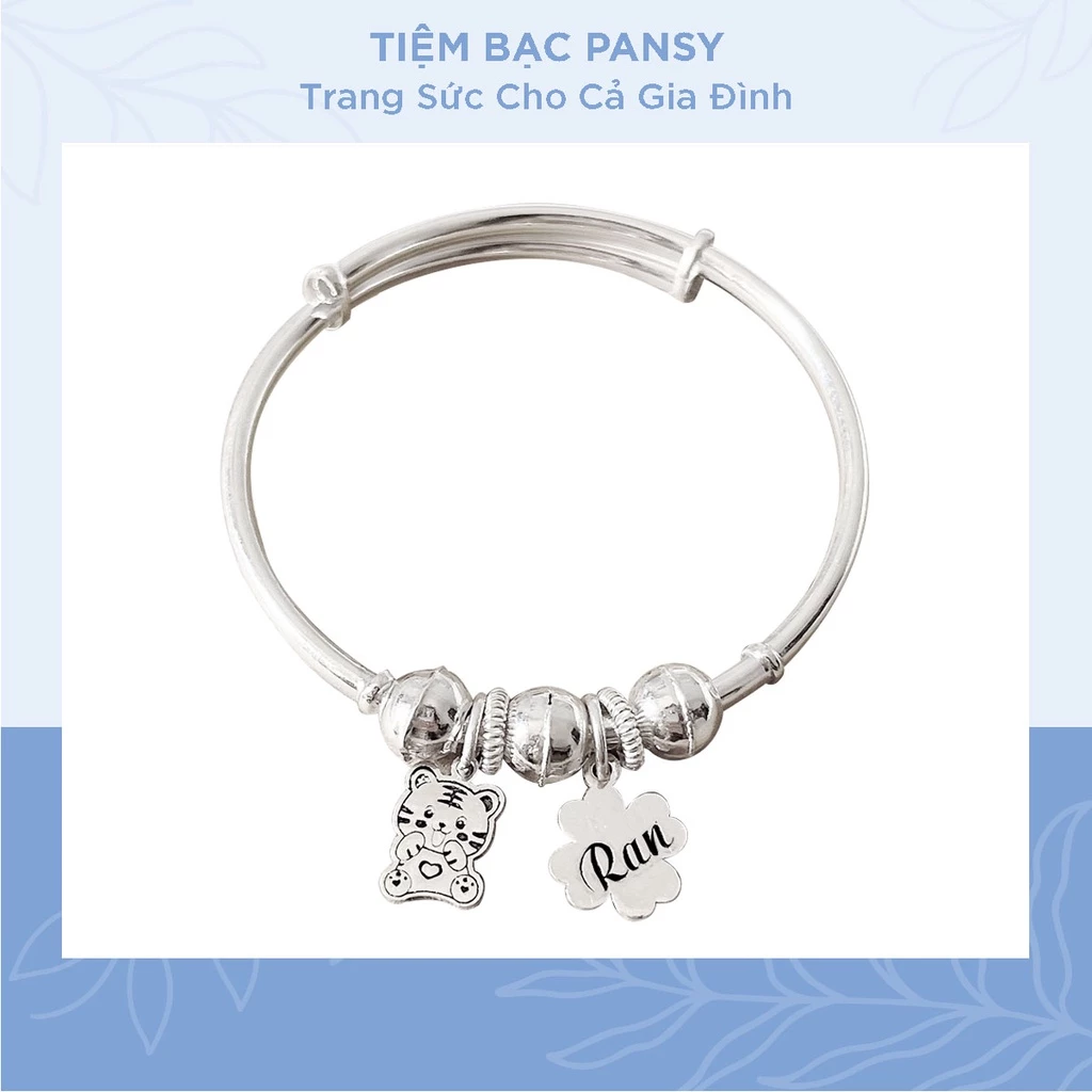 Vòng bạc ta cho bé phối bi khắc tên theo yêu cầu - Vòng lắc bạc chuẩn đẹp PANSY