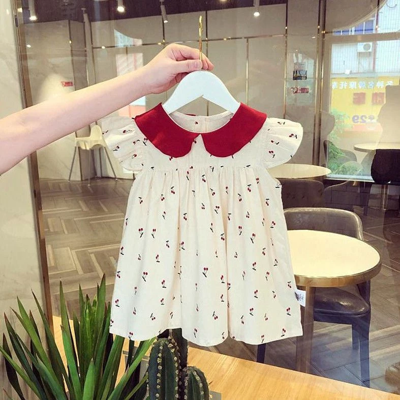 Đầm Hoa Cổ Búp Bê Chất Liệu Cotton Thời Trang Mùa Hè Dành Cho Bé Gái