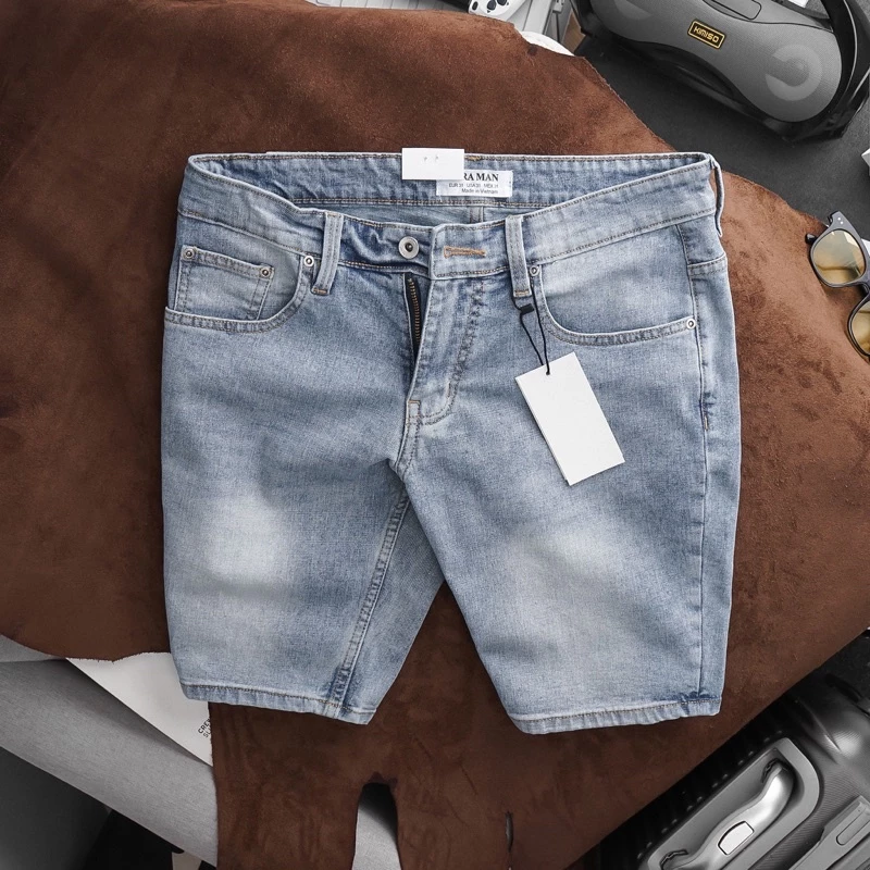 Quần short jean nam xám bạc big size ống suông nhẹ ngang gối co giãn hàng vnxk đẹp