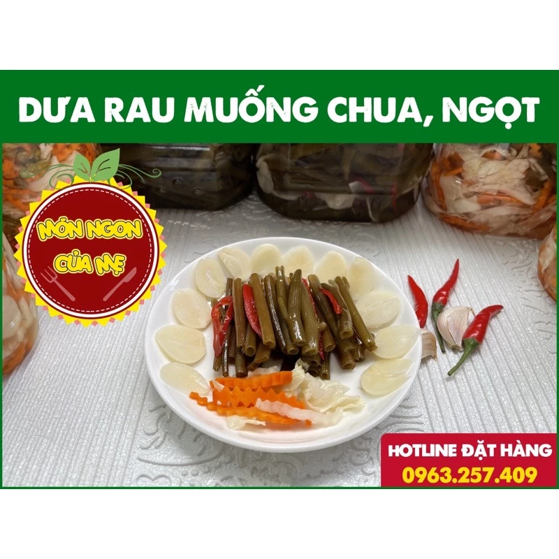 DƯA RAU MUỐNG ĐỒNG CHUA NGỌT SIÊU NGON 1kg/hủ (Chay, Mặn đều dùng được)