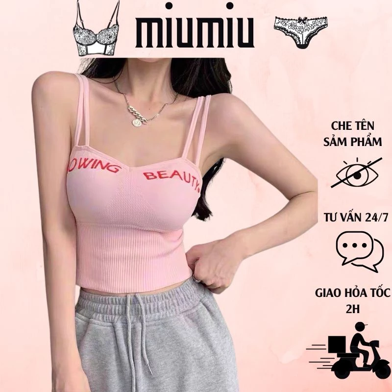 Áo Bra Nữ Hai Dây Kép Có Mút Ngực Phối Chữ Knowing Beauty Siêu Xinh MM8960