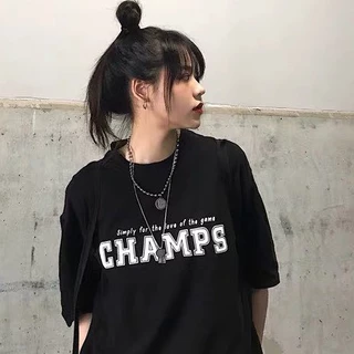 Áo Thun Tay Lỡ Unisex Form Rộng CHAMPS , Áo Phông Nam Nữ Oversize 2 Màu Đen Trắng