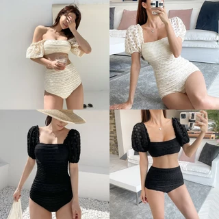 Hàng QCCC - đủ size đã chỉnh) Bikini đồ bơi nữ liền thân, 2 mảnh tay bồng dập hoa tiểu thư cực sang size M,L,XL (2667-8)