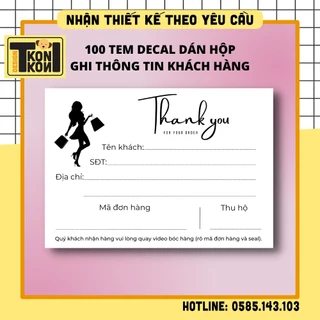 100 tem dán phiếu giao hàng CÓ KEO SẴN, ghi thông tin khách hàng, mã vận đơn size 10*15cm