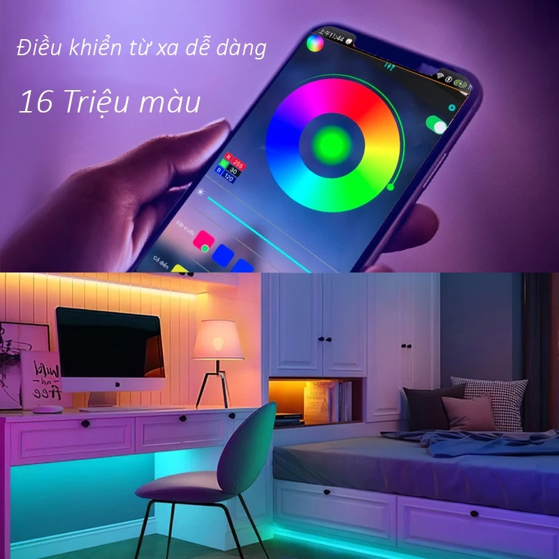 Dây đèn led 16 triệu màu bọc silicon chống nước điều khiển qua app nhạc dùng để trang trí nội thất
