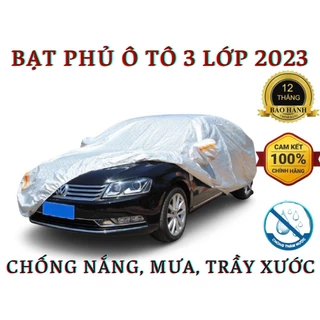 [3 KÍCH THƯỚC]Bạt Phủ Xe Ô Tô Cao Cấp 3 Lớp Tráng Nhôm, Chống Nắng Mưa, Chống Trầy Xước