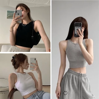 Combo 3 Áo ba lỗ nữ, áo croptop sát nách nữ kiểu ôm body tank top vải cotton co giãn tốt, mặc đi chơi, đi biển Dưới 65kg