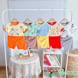 [Bé 7-32kg] Bộ Ngắn tay thun lạnh in hình quần màu Minky Mom cho bé trai bé gái từ 7-32kg Form to ( HÀNG CHUẨN )