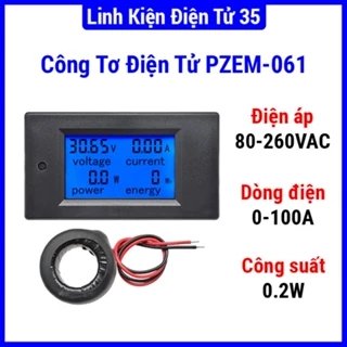 Công tơ điện tử PZEM-061 80VAC-260VAC 100A, bật/tắt màn hình nền bằng tay, đo đạc mức độ tốn điện