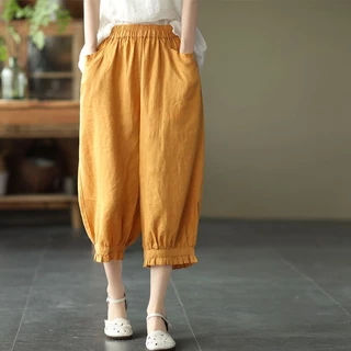 Quần Cotton Mỏng Ống Rộng Lưng Thun Phối Túi Thời Trang Dành Cho Nữ