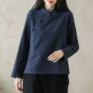 Áo cardigan cotton Lanh Tay Lửng Cài Nút Phong Cách Trung Hoa Cổ Điển Thời Trang Xuân Thu Cho Nữ