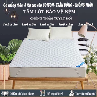 Ga chống thấm COTTON - Tấm lót nệm chống thấm 3 lớp cao cấp màu trắng chuyên dùng cho khách sạn 5⭐ hàng xuất Nhật