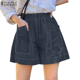 Quần short jeans ZANZEA ống rộng lưng cao thời trang dành cho nữ 
