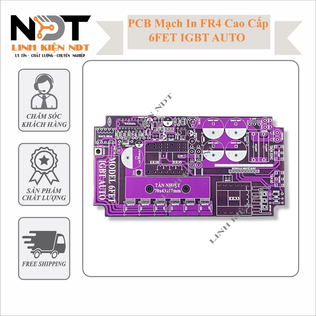 PCB Mạch In Kích Điện Tử 6 FET IGBT AUTO Chất Liệu Thủy Tinh FR4 Cao Cấp Linh Kiện NDT