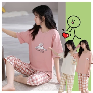 Bộ Đồ Ngủ Cotton Tay Ngắn 3 / 4 Plus Size M-3XL 2023 Thời Trang Mùa Hè Cho Nữ