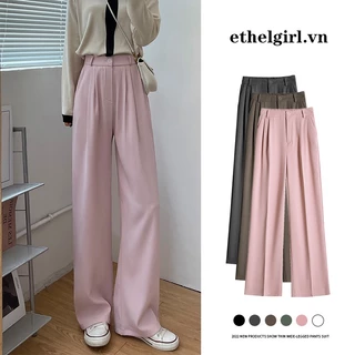 Ethelgirl 6 màu Hàn Quốc vải nữ cạp cao dáng rộng quần ống rộng Phù hợp với quần