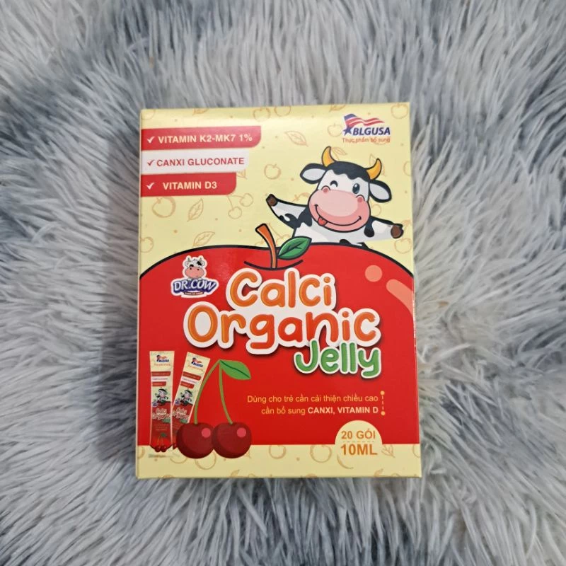 Thạch canxi hữu cơ cho bé Dr Cow Calci Organic Jelly 20 gói dùng cho trẻ cần bổ sung Canxi D3K2 MK7 phát triển chiều cao