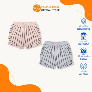 Quần short thun cotton bé gái Pimpollo thương hiệu Hàn Quốc sọc đen màu hồng và màu xám cho trẻ em MOM & BABY ILEBB04