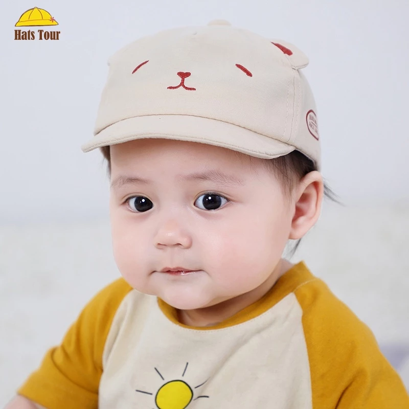 Mũ Lưỡi Trai Chất Liệu Cotton Mềm Màu Trơn Họa Tiết Gấu Hoạt Hình Thời Trang Xuân Hè Cho Bé Trai Và Gái