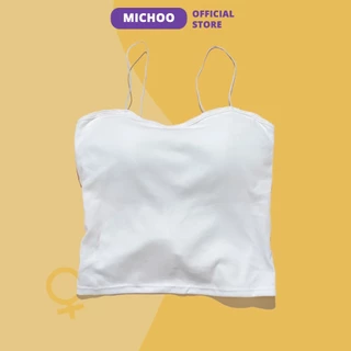 Áo Croptop Hai Dây MICHOO Chất Cotton Dây Mảnh Đệm Nâng Ngực Thiết Kế Ôm Thoáng Mát.