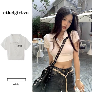 Ethelgirl Thời Trang Hot Girl Gợi Cảm Đơn Giản Cổ Polo Slim Fit Áo Thun Tay Ngắn Crop top