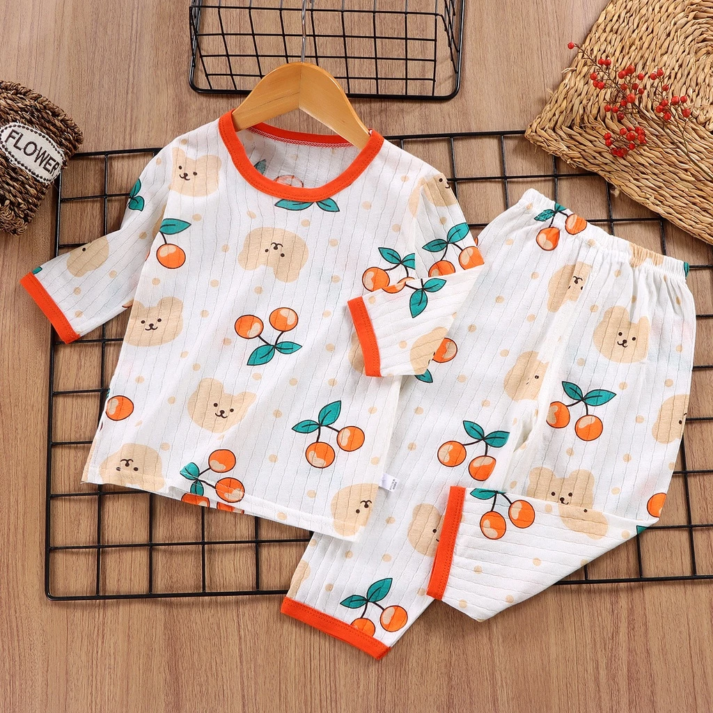 Bộ Đồ Ngủ Bằng Cotton Nguyên Chất Thoáng Khí Ba Món Kích Thước 80-150cm Dành Cho Bé Trai Gái