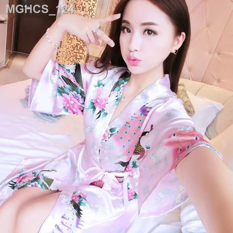 ☽ [GIÁ SỈ] [Giao hàng trong 24 giờ] váy ngủ nữ mỏng gợi cảm lụa băng mùa hè áo choàng tắm cỡ lớn Kimono Nhật Bản yukata