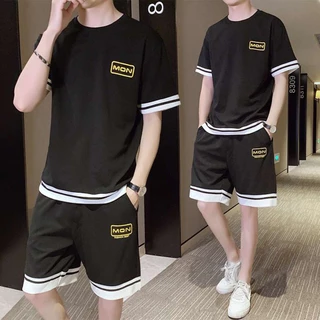 Bộ Đồ Thun Nam Phối Viền Áo Ngắn Tay Cổ Tròn Kết Hợp Quần Short Đùi Thể Thao sozo SET NAM 90000161C