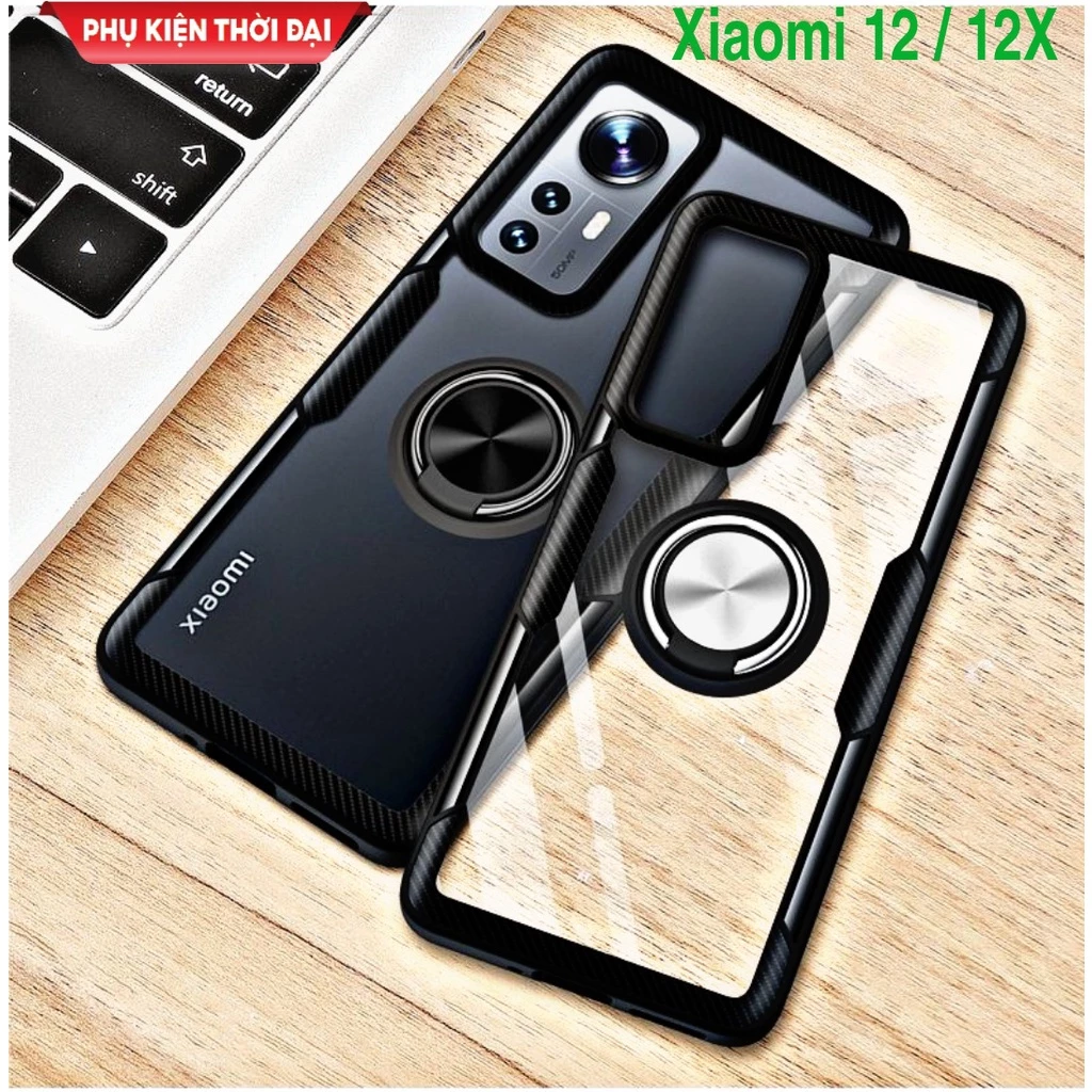 Ốp lưng Xiaomi 12 / 12x / Mi 9 chống sốc giá đỡ iring mặt lưng trong viền màu cao cấp