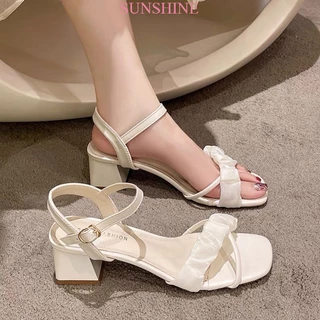 GIÀY SANDAL Size 35-43 CAO GÓT TNS70 NỮ ĐÊ VUÔNG 7P MÀU ĐEN, TRẮNG SANG CHẢNH, QUÝ PHÁI