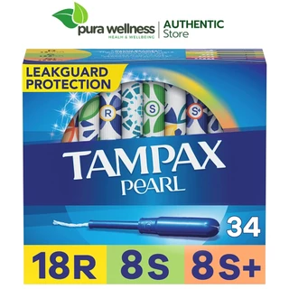 Tampax Pearl Tampons 34 miếng Regular, Super, Super Plus cán nhựa siêu thấm không mùi