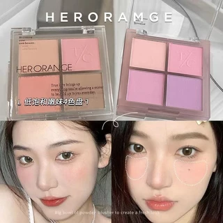 Herorange ~ Phấn Má Hồng Bốn Màu Sắc Tông Màu Tím Gills Blue Nude Ấm Đào Mơ Mộng Tự Nhiên