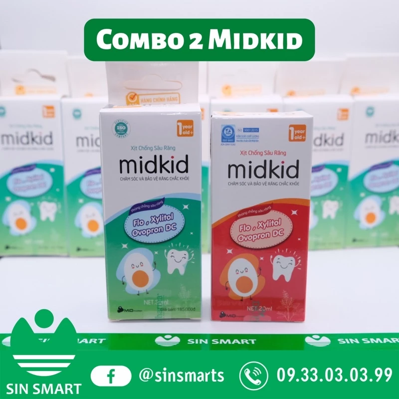 Combo 2 hộp Xịt chống sâu răng Midkid cho trẻ từ 1 tuổi giúp bảo vệ men răng, ngăn ngừa ố vàng, mảng bám, làm trắng răng