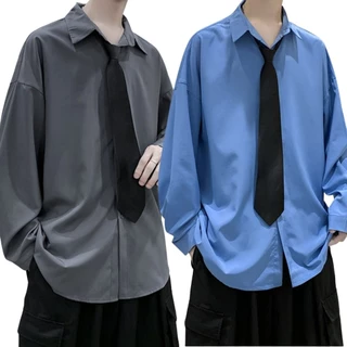 Mẫu mới áo sơ mi dài tay unisex trơn tặng kèm Cravat dáng rộng cá tính SOZO AO SOMI 9000020