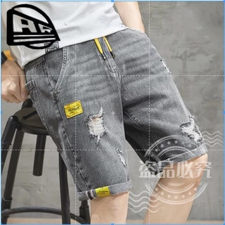 Quần Short jeans Rách Lưng Thun Dáng Rộng Thời Trang Mùa Hè Cho Nam