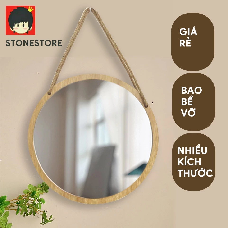 Gương Tròn Treo Tường Viền Gỗ Dây Thừng, Nhiều Kích Cỡ, Giá Rẻ, Bao Bể Vỡ