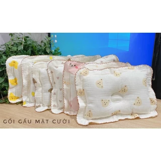 Gối xô Organic muslin chống bẹp đầu chất vải mềm min cho bé (mẫu túi mặt cười)