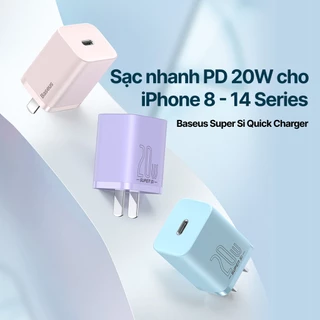 Cốc Sạc Nhanh Baseus PD Super Si USB C 20W Cho iPhone 14 13 12 11 Type C PD (Type C, 20W/18W, PD/ QC3.0 Quick charger)