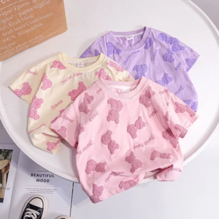 Áo Thun Cotton Ngắn Tay Họa Tiết Hoạt Hình Thời Trang Mùa Hè Hàn Quốc Dành Cho Bé Gái