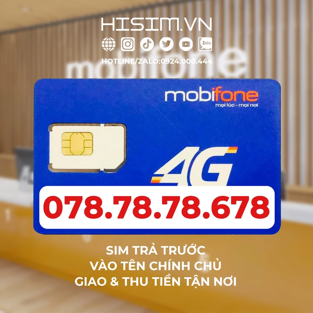 Sim Mobifone sảnh tiến 678 trả trước vào tên chính chủ 078.78.78.678 phong thủy tốt