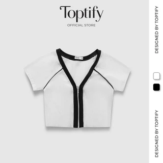 Áo croptop nữ tay ngắn dây kéo TOPTIFY cổ tim viền phối màu Call Me Your Top AC09