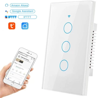 Công Tắc Thông Minh Wifi TUYA Hình Chữ Nhật Cảm Ứng 1-2-3-4 Nút Điều Khiển Qua App + Giọng Nói