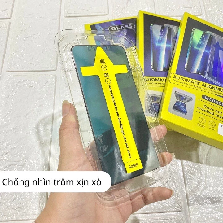 ( Đã có dòng 14) Kính cường lực chống nhìn trộm kèm khung dán tự động cho các dòng máy X/xs-14PM ( Kính ko hộp)