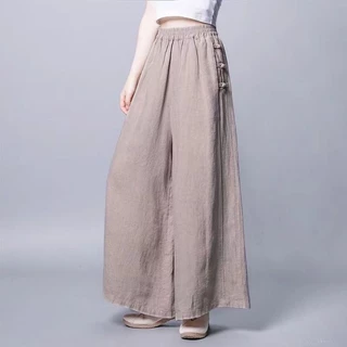 ICE Cotton and Linen Pants Draping Wide-Leg Pants Thin Cropped Large Swing Pants Skirt Elastic Waist Breathable Casual Withdrawal Cut Label Tail Order