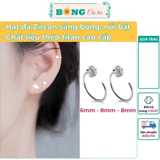 Bông tai titan unisex tròn đính đá Zircon dạng móc câu phong cách Hàn Quốc BT140 - khuyên tai BÔNG Cài Tóc