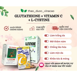 Combo siêu trắng da 180 viên gồm Glutathione Collagen GH - Vitamin C DHC - L-cystine USA dùng trong 30 ngày