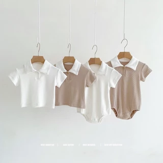 Áo Liền Quần Polo Bằng Vải Cotton Mềm Mại Màu Trơn Cho Bé 0-24 Tháng Tuổi