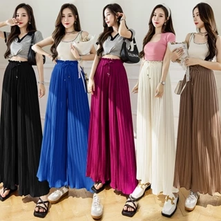 Quần Dài Chiffon Ống Rộng Lưng Cao Co Giãn Thời Trang Cho Nữ