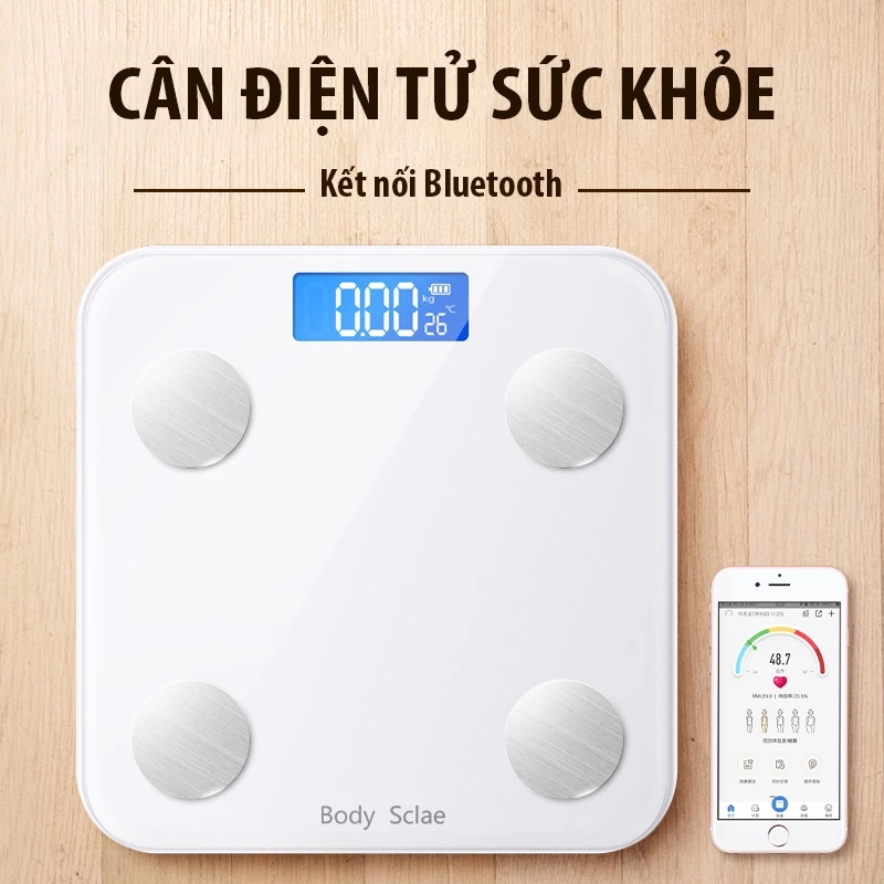 Cân Điện Tử Sức Khỏe Thông Minh Bluetoooth, Cân Bluetooth Phân Tích Chỉ Số Cơ Thể Màn Hình Hiển Thị LCD