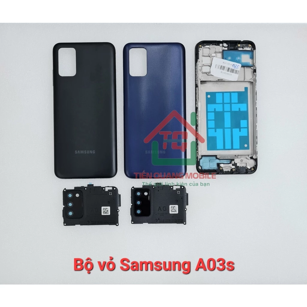 Bộ vỏ Samsung A03s  (Trắng, đen, xanh-Gồm vỏ, khung xương, kính cam, nút bấm, khe sim)